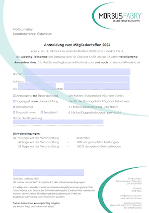 Morbus Fabry Patiententreffen Anmeldeformular 